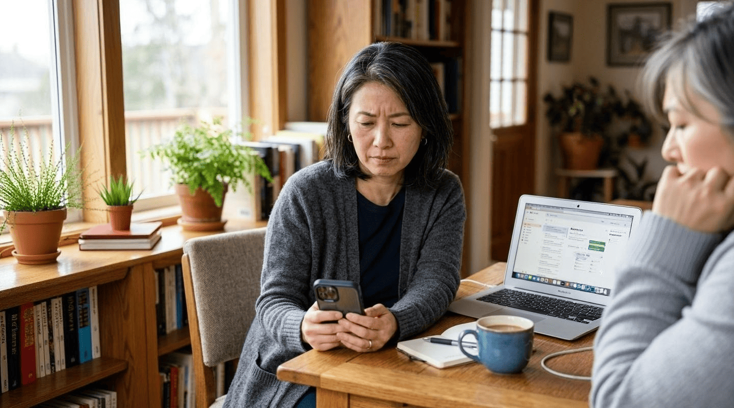スマホで副業を調べる女性